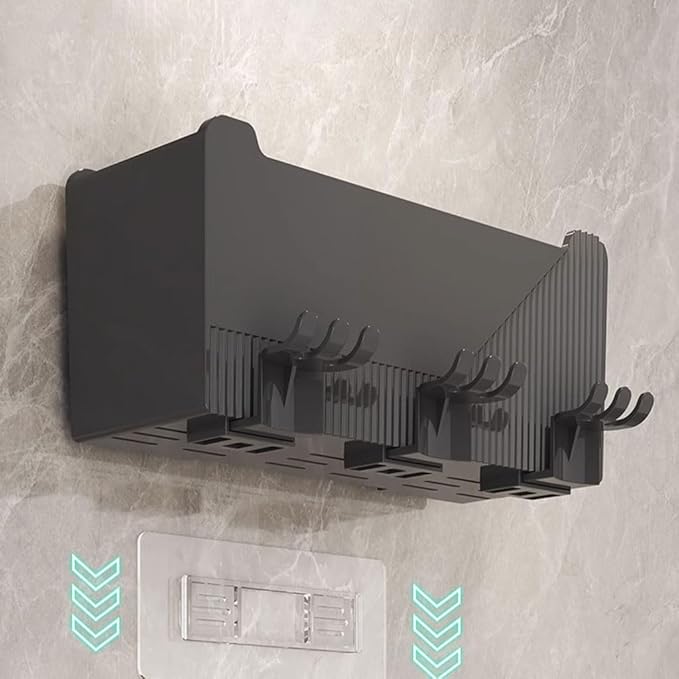 Toothbrush Rack Bathroom Wall-Mounted Toothbrush Holder Multifunctional Toothbrush Holder Black Toothbrush Storage Box Without Punching Bathroom Toothbrush Holder(L29cm)