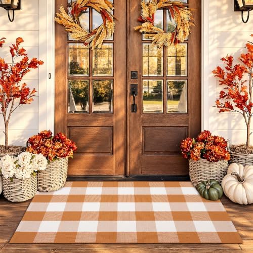 Caramel Buffalo Plaid Rug 3 x 5 for Front Porch Entryway