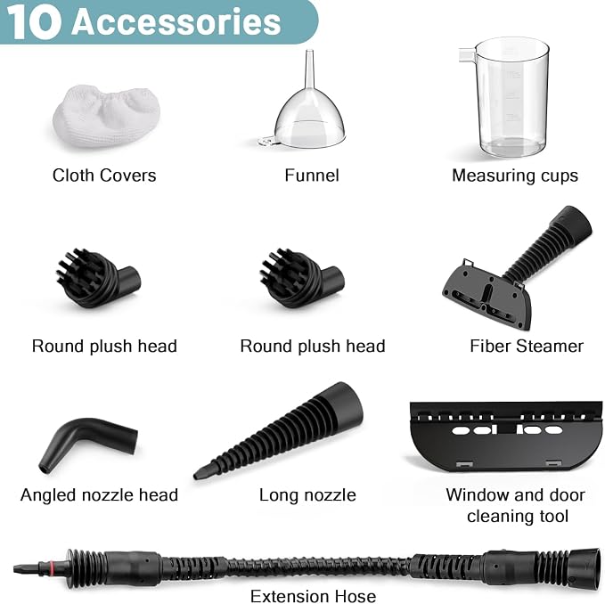 Handheld Steam Cleaner,Multi-Purpose with 10-Piece Accessory Set, for Stovetops, Ovens, Countertops, Sinks, Windows – Removes Dirt, Grease & Stubborn Stains