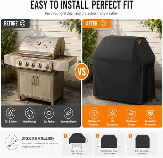 Grill Cover for Cuisinart Woodcreek 4-in-1 Pellet Grill, Gas Grill Protector Charcoal Smoker Canopy Outdoor Cooking Stove Guard Gridiron Wrap Tools Accessories,B