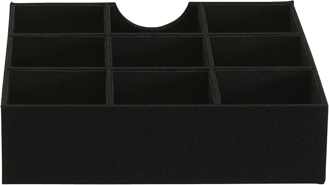 Household Essentials Drawer Organizer Tray with Fabric Cover and 9 Square Compartments, Black, Set of 2