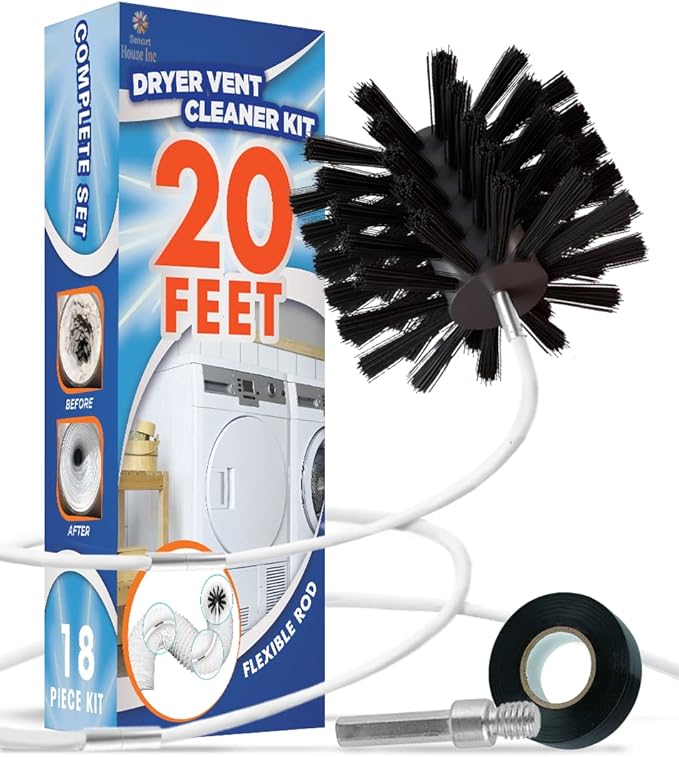The Professional Dryer Vent Cleaner Kit -(20-Feet) Innovative Lint Remover Reusable Strong Nylon| Flexible Lint Brush with Drill Attachment for Faster Cleaning