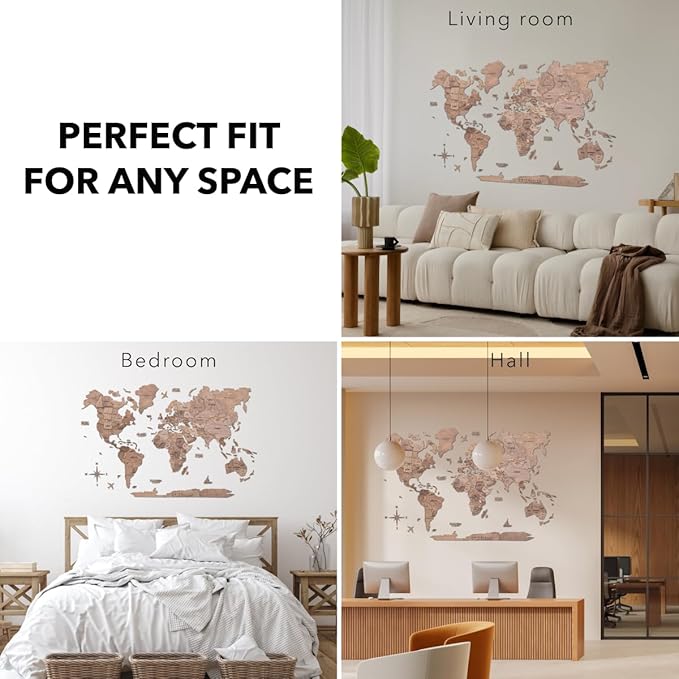 Enjoy The Wood 3D Wooden World Map Wall Art - Large Travel Map with Pins for Art Decor - Decorative Map of the World for Home, Office - Travel Wall Art Housewarming Gift Idea (Terra, XL, Unframed)