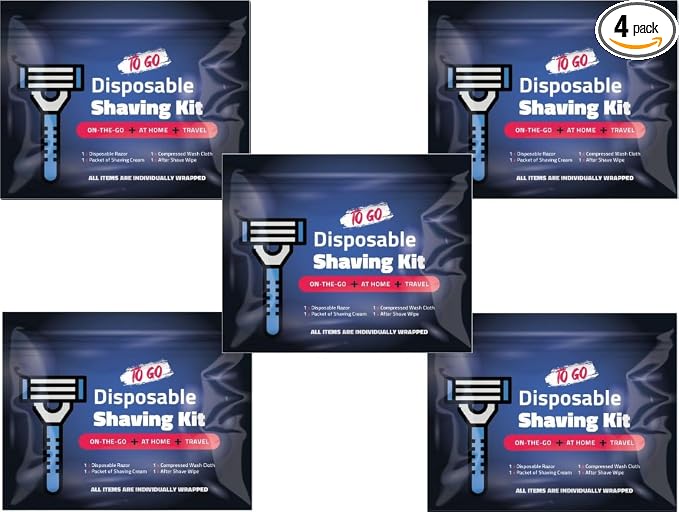 On-the-Go Shaving Kit – Disposable Razor, Shaving Cream, Washcloth & Aftershave Wipe – Travel Friendly, Grooming Essentials for Hygiene when on the Go - Black (5)