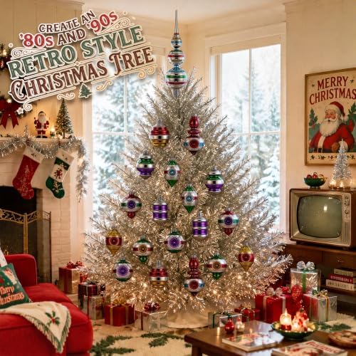 Yinder 10 Pcs Retro Christmas Glass Treetop Ornament, Fresh, Multicolor
