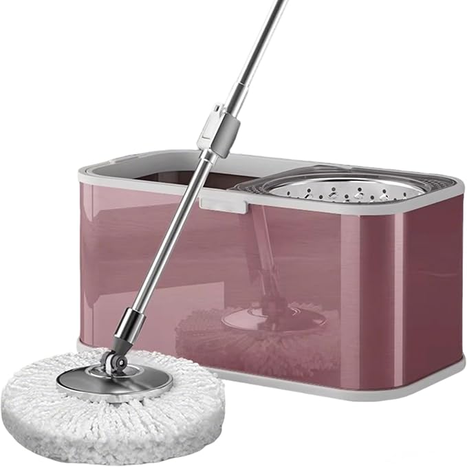 Stainless Steel Spin Mop Bucket Set with 5 Microfiber Mop Heads (Purple) | 360° rotating mop head, adjustable handle, rolling wheels, cleans tile, hardwood & laminate floors
