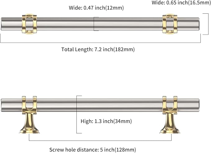 Asidrama 10 Pack 5 Inch(128mm) Gold and Brushed Satin Nickel Kitchen Cabinet Handles, Cabinet Pulls Kitchen Cabinet Hardware Cupboard Handles Drawer Pulls