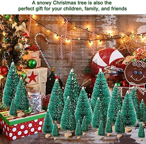 30Pcs Mini Christmas Trees - Artificial Christmas Tree Bottle Brush Trees,Sisal Snow Trees with Wooden Base for Christmas Decor Party Home Table Craft Decorations(Green)