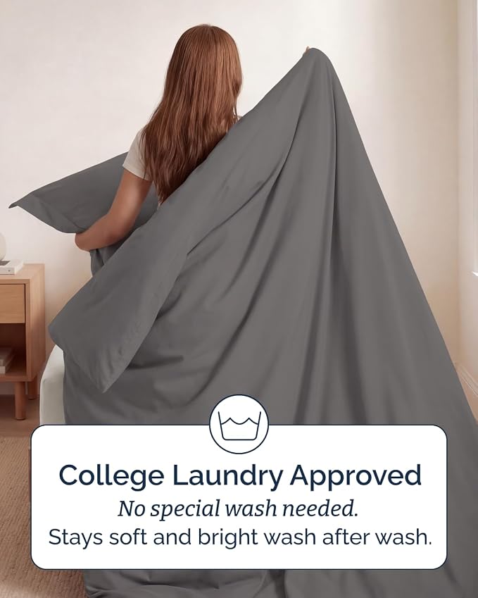Duvet Cover Twin/Twin XL Size Set - Extra Soft Twin/Twin XL Duvet Cover 68" x 90" with 1 Pillow Sham for Women, Men, Kids & Teens - Comfy, Easy-Care & Fade Free w/ Zipper Closures & Ties (Dark Grey)