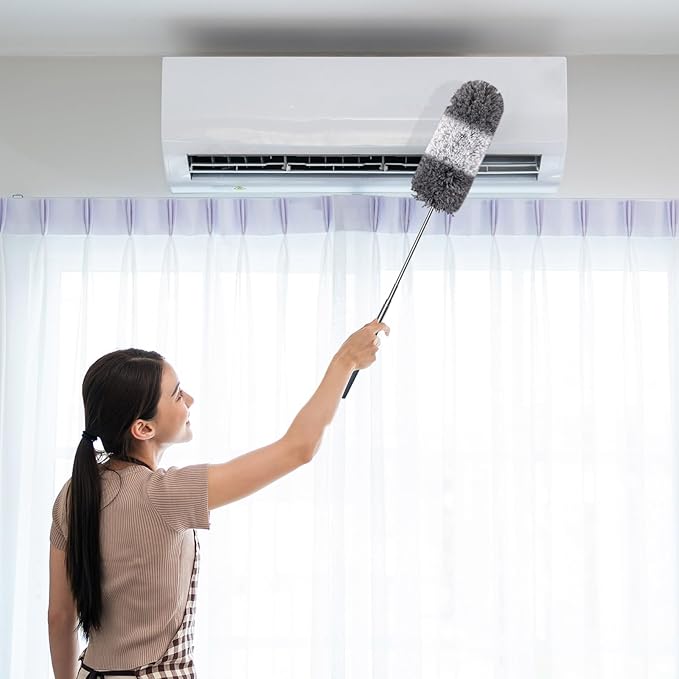 Tanlade 1 Pcs Microfiber Feather Duster for Cleaning 13-31 Inch Extendable Cobweb Dusters Ceiling Fan Duster Washable Bendable Tool for Office Car Window Furniture (Gray White)