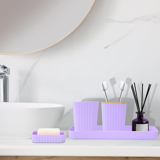 XLHOMO Purple Bathroom Accessories Set, 24PCS Bathroom Accessory Set with Shower Curtain, Bath Towels, Trash Can, Soap Dispenser, Purple Bathroom Accessories for Home