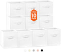 Storage Cubes, 11 Inch Cube Storage Bins for Shelves Closet Nursery Bedroom - 10 Pack Collapsible Baskets with Handles - Fabric Bins for Organizing Magazines Clothes Blanket Toys (White)
