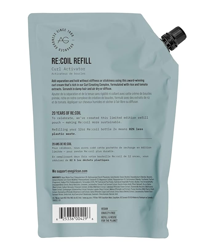 AG Care Re:Coil Curl Activator Curl Cream Award-Winning Curl Creating Complex - Ultra-Nourishing Curly Hair Cream for Defined, Healthy Curls, 24 Fl Oz