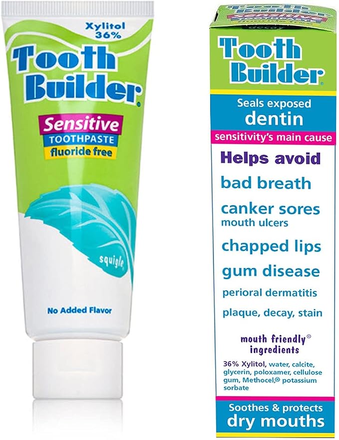 Squigle Tooth Builder Fluoride-Free Xylitol Sensitive Toothpaste 1-Pk | SLS-free for sensitive teeth and mouths that react to conventional toothpaste: a gentle, unflavored, low-foam formula
