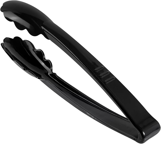 Restaurantware Tongs 100 Pack Of 9” Heavy-Duty Plastic Kitchen Tongs with Long Handles and Scalloped Edges Disposable Black Serving Utensils for Catered Events, Weddings, or Buffets and Restaurants