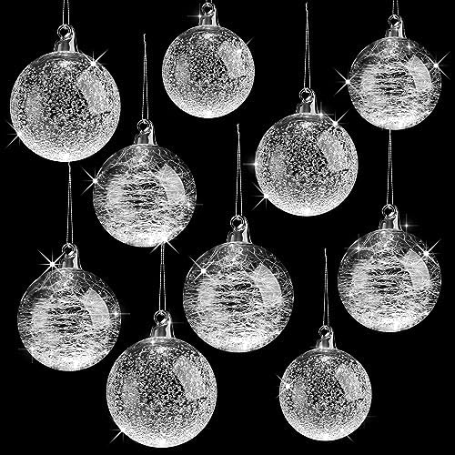 Uiifan 12 Pcs Clear Glass Christmas Ornaments Balls Bulk Blown Glass Christmas Tree Ornaments Assorted Size Iridescent Balls Xmas Tree Home Decorations (2.36 in,2.76 in)