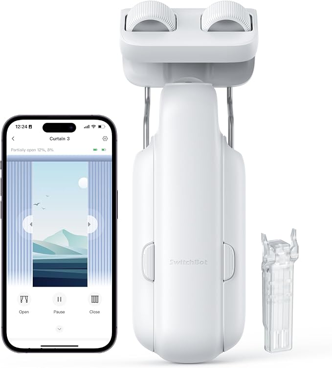 SwitchBot Automatic Curtain Opener - Bluetooth Remote Control Smart Curtain with App/Timer, Upgraded High-Performance Motor, Add Hub to Work with Alexa, Google Home, HomeKit