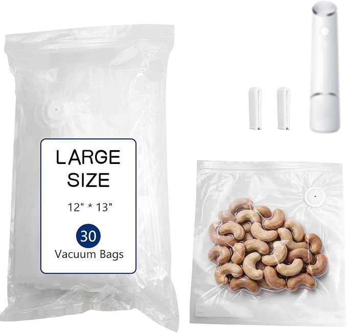 30-Pack Large Vacuum Sealer Bags & 2 Bonus Sealing Clips, Compatible with Chef Preserve – BPA-Free (12 x 13 in) Reusable Food Storage Bags for Freezer, Microwave, Sous Vide – Leak-Proof