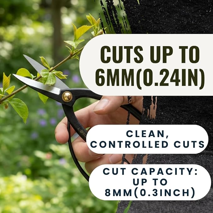 SenkichiKin Bonsai Scissors 7in (180mm) – Made in Japan Pruning Shears, Sharp Carbon Steel for Precision Trimming, Lightweight Tool for Bonsai, Flowers & Indoor Plants, forest Originals