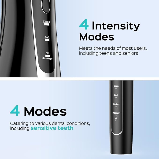COSLUS C20C41 Water Flosser Electric Toothbrush Combo, 2-1 Oral Clean Kit | Brushing & Flossing for Teeth & Braces Cleaning, Gums Care, Portable Travel Use, Gift for Family, Adults, BPA-Free, Black