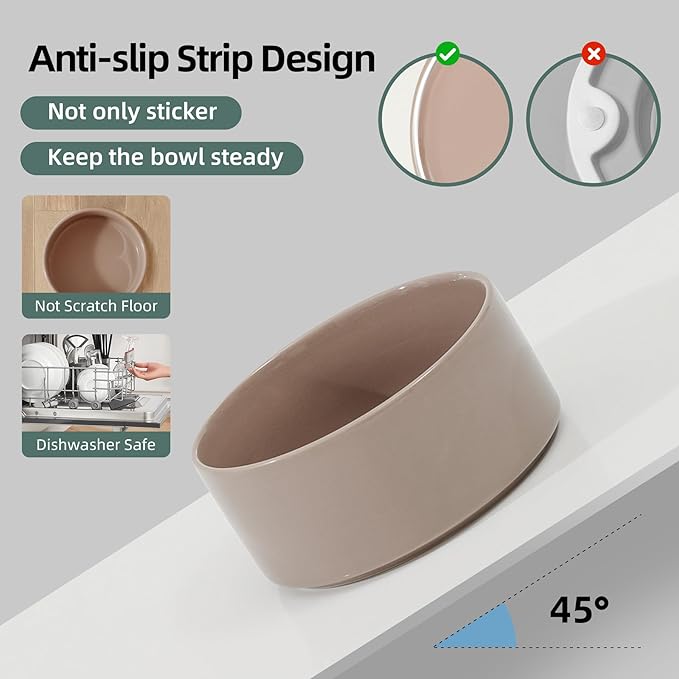 Havniva Elevated Dog Bowls Ceramic Dog Bowls with Stand, Dog Food Bowl | 6.1” Raised Dog Bowls with Non-Slip Wood Stand, Dog Food and Water Bowl Set, Double Dog Feeding Bowls for Small & Medium Dogs
