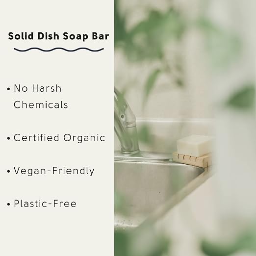 Dish Washing Bundle Kit | Eco-Friendly Solid Dish Soap, Cedar Soap Tray, Bamboo Pot Brush | Organic & Vegan Ingredients, Non-Tox Dish Soap | 3pc. Set