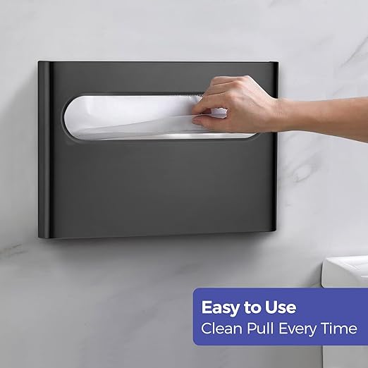 Stardrix Slim Matte Black Stainless Steel Toilet Seat Cover Dispenser – Designer Wall-Mount Holder with Curved Edges and Large Capacity for Single or 1/2 Fold Covers, Aesthetic and Modern Look