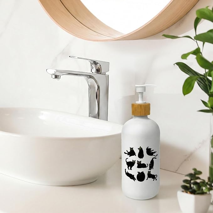 Black Cat Soap Dispenser, Black Cat Lover Mom Owner Gifts Glass Dish Soap Dispenser for Kitchen, Cute Kitten Kitty Refillable Handsoap Pump Bottle for Bathroom Countertop