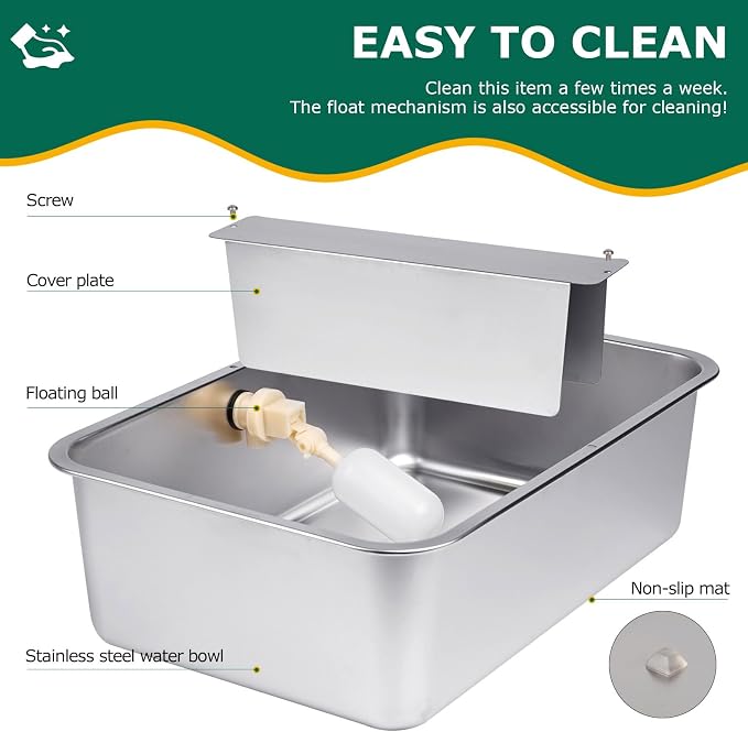 6 Gal Automatic Dog Water Bowl Dispenser Stainless Steel Dog Waterer for Large Breed Dogs, Outdoor Extra Large Bowl for Cats Pets Livestock Chicken