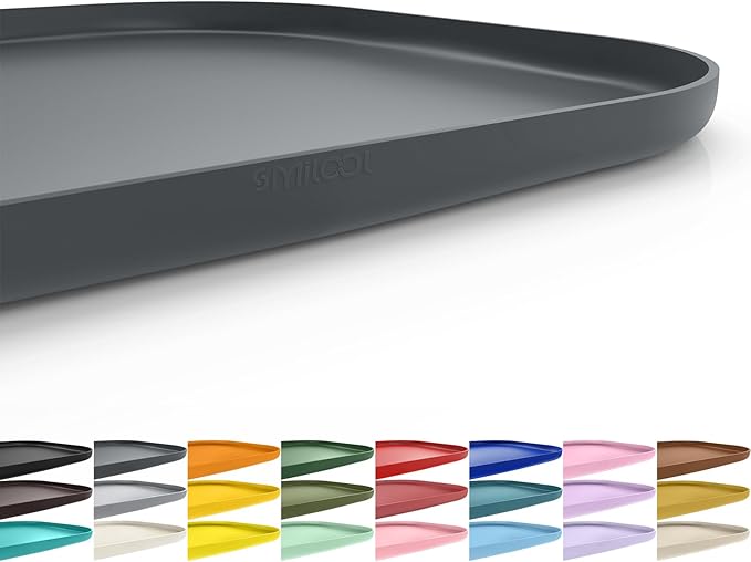 SMILOOL Waterproof Silicone Pet Food Mat with Raised Edge for Dog & Cat | 19" x 12" Non-Slip Pet Feeding Mats with Lip for Food & Water Bowl, Food Grade, Easy Cleaning, Dark Gray