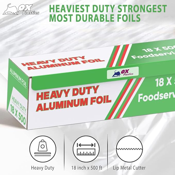 1 Pack Aluminum Foil Wrap 18"x 500 Feet - 80 Gauge Heavy-Duty, Commercial Grade for Food Service Industry - Silver Foil for Cooking, BBQ and Baking