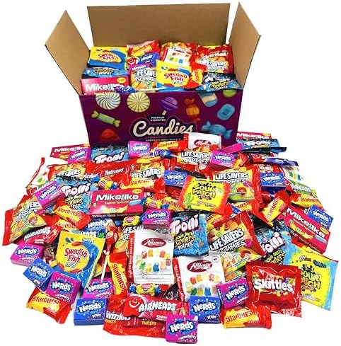 HUGE Assorted Candy PARTY MIX BOX 6.50 LBS/104 OZ Over 255 Individually Wrapped Candies of All Time America's Most (104) (Pack of 2)
