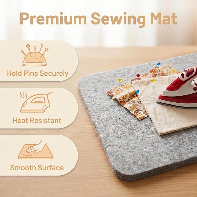 17.8"x 13.8" Wool Pressing Mat | 0.5 Inch Thick Ironing Board for Quilter, Sewing, Quilting Supplies