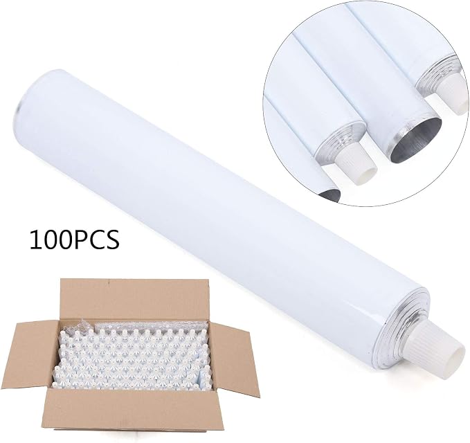 DNYSYSJ 100ml Refillable Aluminum Tubes, White, 100PCS | Needle Cap, Squeezable Containers, Empty Toothpaste & Lotion Tubes, Travel Toiletry, Cosmetic Samples