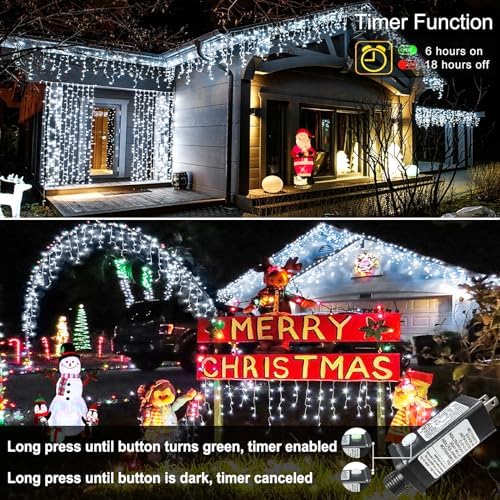 White Christmas Lights Outdoor, 33ft 400 LED Icicle Lights for Outside