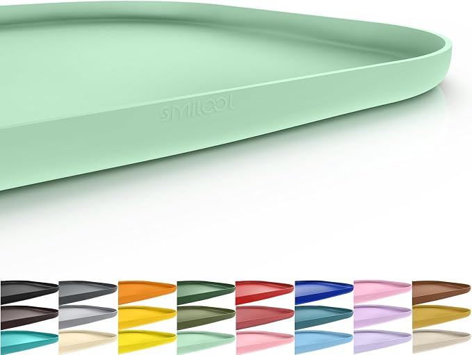 SMILOOL Waterproof Silicone Pet Food Mat with Raised Edge for Dog & Cat | 22" x 14" Non-Slip Pet Feeding Mats with Lip for Food & Water Bowl, Food Grade, Easy Cleaning, Mint Green