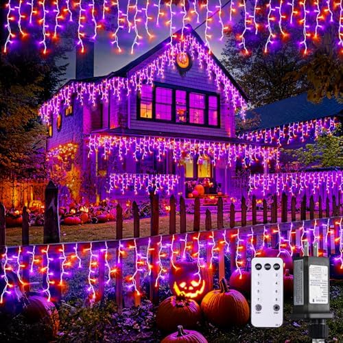 JMEXSUSS Orange and Purple Halloween Lights Outdoor, 400 LED 38.8 FT
