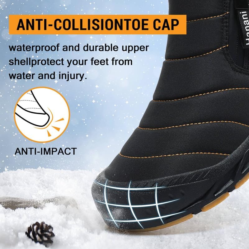 Hanani Mens Snow Boots Waterproof Winter Boots for Men Fur Lined Warm Ankle Boots Zipper Closure Slip on Outdoor Boot Comfortable Walking Shoes