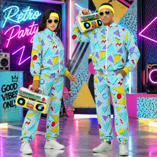 Men's 80s Outfit, Neon Retro Tracksuit for Halloween Party Costume