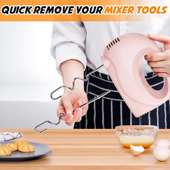 Handmixer Electric Handheld - 5 Speed Portable Kitchen Mixer Electric with 5 Stainless Steel Accessories Whisk, Food Beater for Whipping Mixing Cookies(Pink)