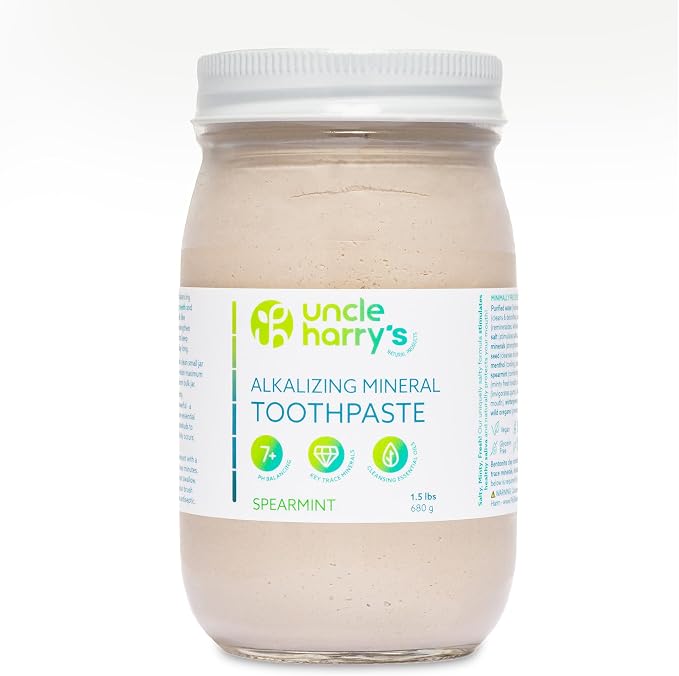 Uncle Harry's Spearmint Remineralizing Toothpaste 1.5 lb jar | Natural Whitening Tooth Paste Freshens Breath & Promotes Enamel | Vegan Fluoride Free Toothpaste