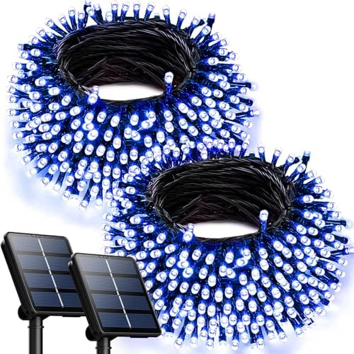OZS 2 Pack 240 LED Solar String Lights Outdoor Waterproof, Blue