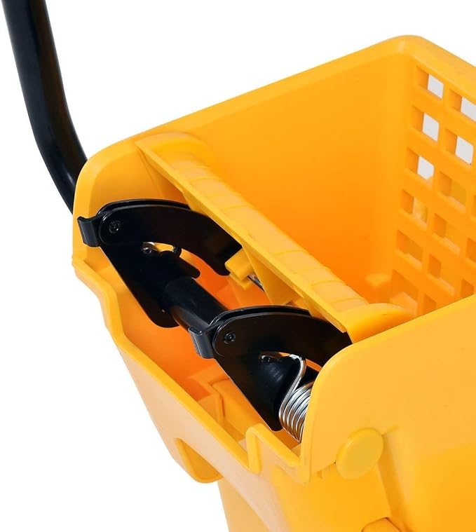 Goplus Commercial Mop Bucket Side Press Wringer Cleaning Caddy with 35 Quart Larger Capacity, Yellow