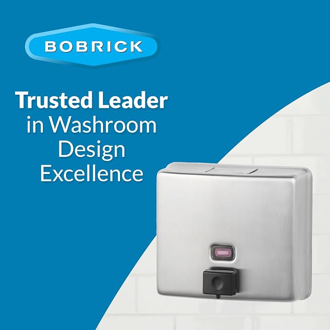 Bobrick Wall-Mounted Liquid Soap Dispenser, Satin-Finish Stainless Steel, 40 fl-oz Capacity, Vandal-Resistant Design with Refill Indicator Window, Top Fill Commercial Bathroom Accessory (Model B-4112)