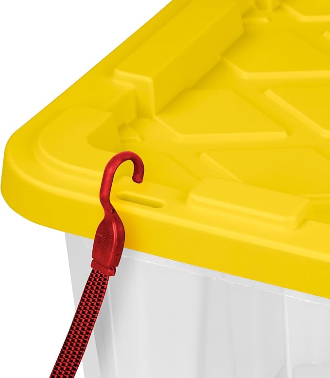 Sterilite 4-Pack Industrial Storage Box, Plastic Container Bins w/Lids, 27 Gallon, Yellow - Heavy-Duty Organizing Containers for Closet, Bathroom, and Office