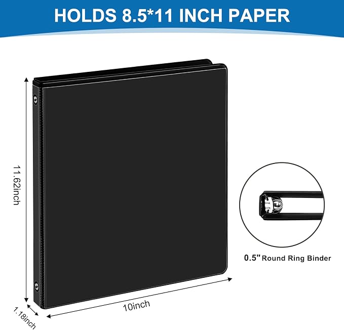 SUQJOY Durable 3 Ring Binders 0.5 Inch 36 Pack Bulk, Clear View Binders Bulk Three Ring Binders PVC Free, Fit for 8.5x11 inches for School or Office Supplie(Black