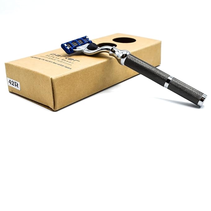 Parker 42M Mach3 Compatible Razor, Graphite All-Metal Brass Frame | Graphite All-Metal Razor With Brass Frame And Textured Grip; Accepts All Gillette Mach3 Cartridge Refills
