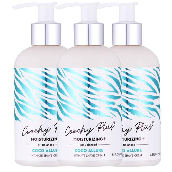Coochy Plus Intimate Shaving Cream MOISTURIZING Plus COCO ALLURE For Pubic, Bikini Line, Armpit - Rash-Free With Patent-Pending Formula – Prevents Razor Burns & Bumps, In-Grown Hairs, Itchiness 3 Pack