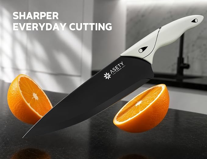 ASETY Kitchen Knife Set with Block 15 PCS, Dishwasher Safe Kitchen Knives | Ultra Sharp Knife block Set, High-carbon Stainless Steel, Chef Knife Set with Built-in Sharpener, Ergonomic handles, Ivory