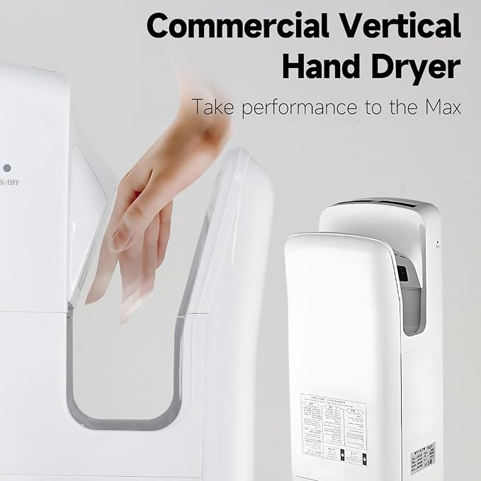Vertical Premium Commercial Hand Dryer for Bathrooms - High Speed 1850W Jet Air Dryer with Adjustable Air Velocity & HEPA Filter - Electric Hand Dryer for Commercial Use (White)